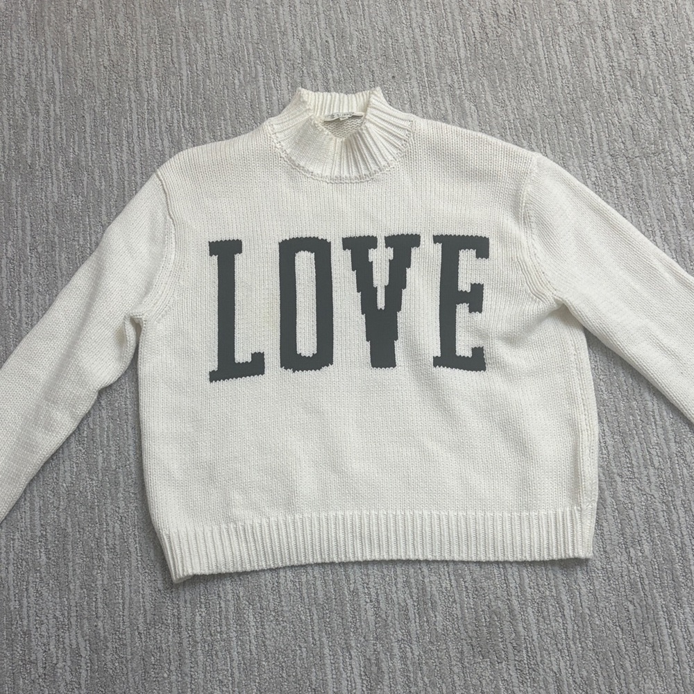 Z Supply White LOVE Turtleneck Sweater
